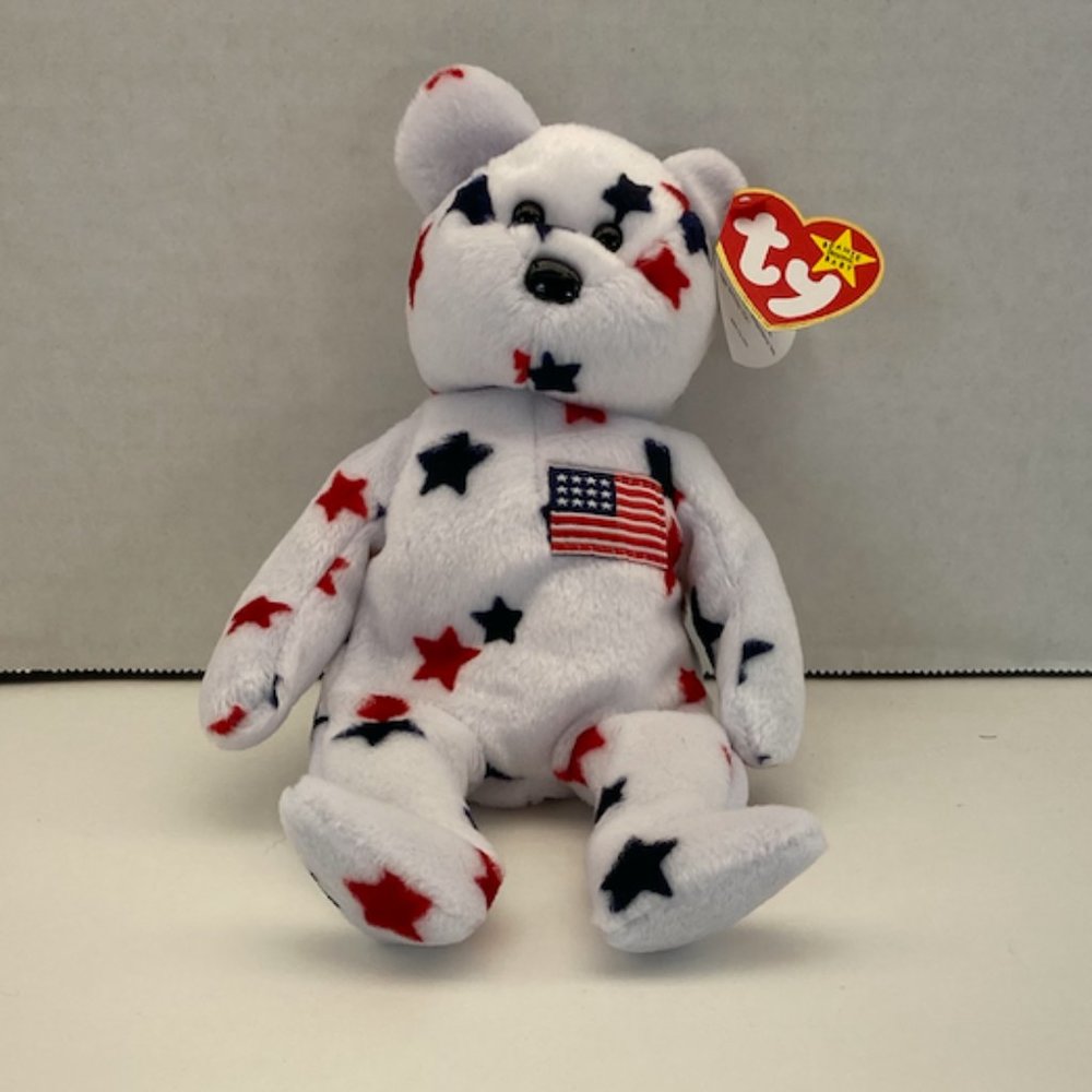 Retired 1997 TY Bear - All American US Bear - Glory In Plastic Case